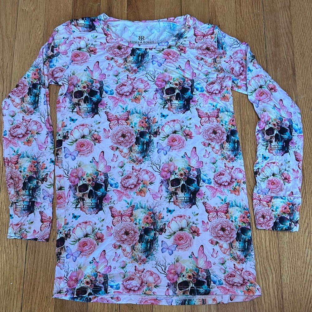 Never worn BUMS & ROSES Skull floral layering shirt, Natural Bamboo 12/14